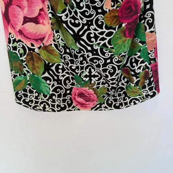 Joseph Ribkoff Black & White Scroll Floral Print Sleeveless Sheath Dress Size 8 - Picture 4 of 10